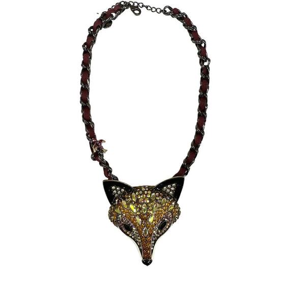 Betsey Johnson Large Crystal Fox Statement Necklace With Bird Charm New W Tags - Picture 3 of 8